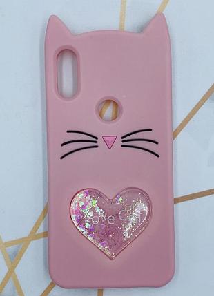 Чохол силіконовий 3d case з рухливими блискітками на xiaomi redmi play кіт рожевий