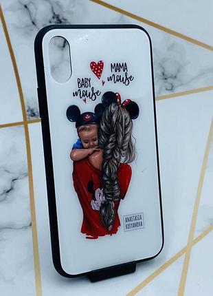 Силіконовий чохол glass case зі скляною задньою панеллю для iphone x/xs дівчина з дитиною