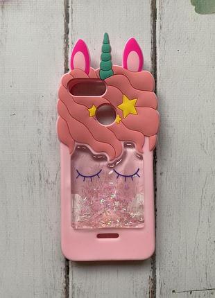 Силиконовый чехол 3d с переливающимися блёстками на xiaomi redmi 6 розовый