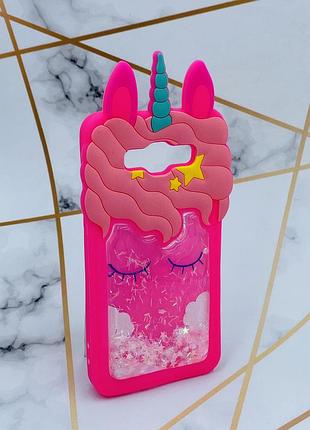 Чохол силіконовий 3d case з рухливими блискітками на samsung galaxy j5 яскраво рожевий єдиноріг