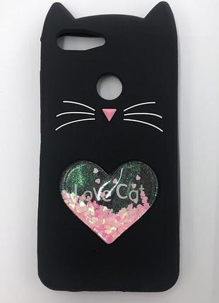 Чохол силіконовий 3d case з блискітками, які переливаються, для xiaomi мі 8 lite кіт (чорний)