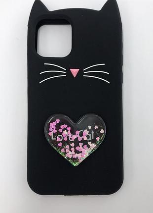 Силіконовий чохол 3d case з блискітками, що переливаються, для iphone 11 pro (5,8) кіт чорний