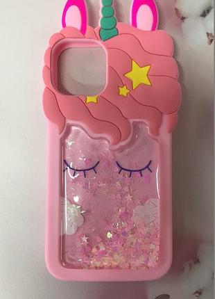 Силіконовий чохол 3d case з блискітками, що переливаються, для iphone 11 pro (5,8) єдиноріг рожевий