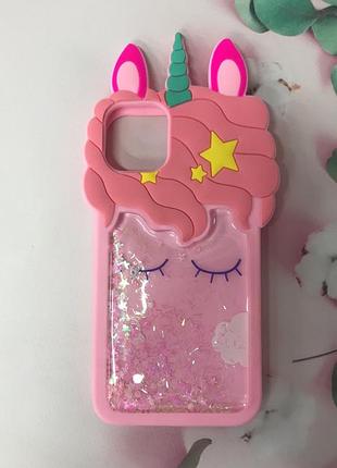 Силіконовий чохол 3d case з блискітками, що переливаються, для iphone 11 pro max (6,5) єдиноріг рожевий