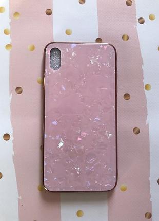 Силиконовый чехол мрамор блестящий на iphone xs max розовый