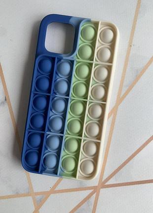 Силиконовый чехол поп ит антистресс поп-ит pop it на iphone 12/12 pro попит сине-белый