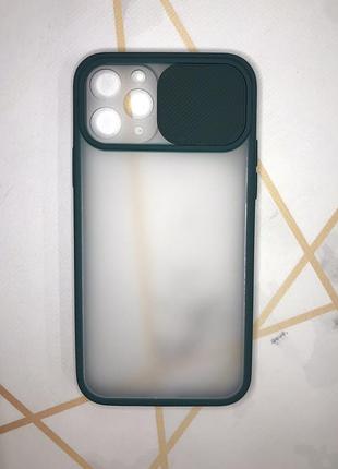 Чехол со слайд-камерой на iphone 11 pro тёмно-зеленый