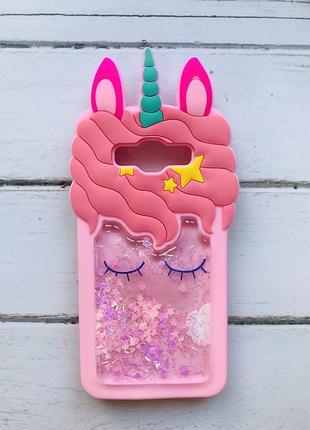 Чохол силіконовий 3d case з рухливими блискітками на samsung galaxy j5 рожевий єдиноріг