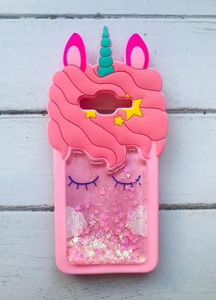 Чохол силіконовий 3d case з блискітками для samsung galaxy grand prime g530 / j2 prime рожевий єдиноріг