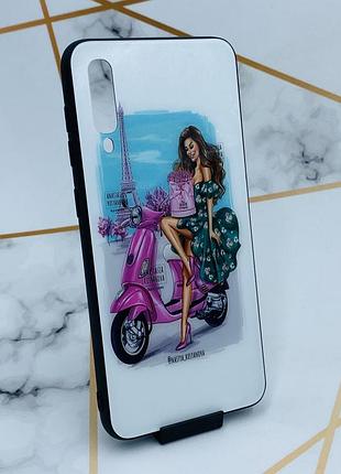 Силиконовый чехол glass case со стеклянной задней панелью  для samsung galaxy a50 2019 a505f девушка и башня