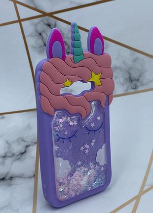 Чохол силіконовий 3d case з рухливими блискітками на samsung galaxy j1(2016) моделі j120 єдиноріг фіолетовий