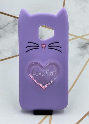 Чохол силіконовий 3d case з переливчастими блискіток для samsung galaxy j2 pro 2018 j250 кіт фіолетовий
