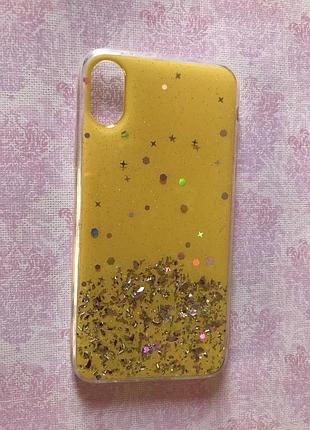 Силіконовий чохол з блискітками для iphone x/xs жовтий