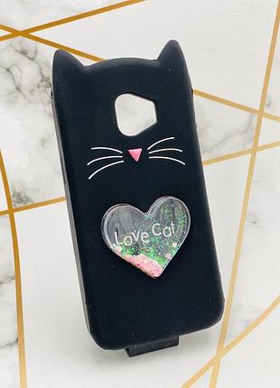 Чохол силіконовий 3d case з переливчастими блискіток для samsung galaxy j2 pro 2018 j250 кіт чорний