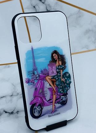 Силиконовый чехол glass case со стеклянной задней панелью на iphone 11 pro девушка и башня