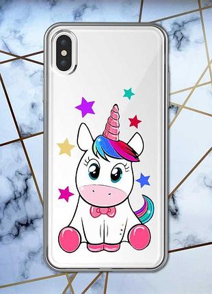 Прозрачный чехол на iphone xs max :: единорог (принт 102)