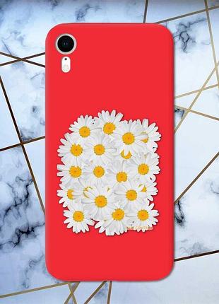 Матовый красный чехол на iphone xr :: букет ромашек (принт 40)