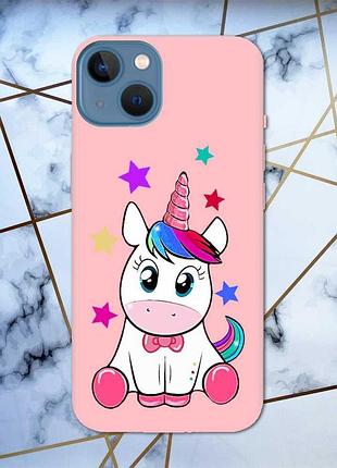 Матовый розовый чехол на iphone 13 :: единорог (принт 102)