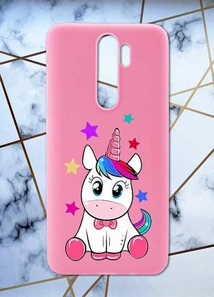 Матовый розовый чехол на xiaomi redmi note 8 pro дизайн единорог принт 102