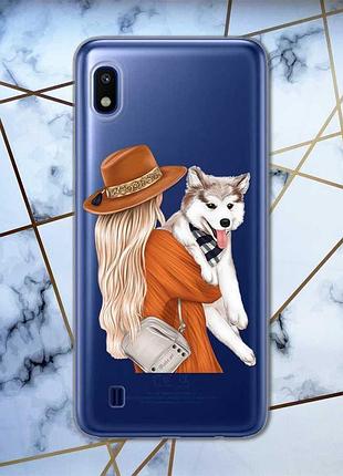 Чехол на samsung galaxy a10 (2019) a105 дизайн девушка с собачкой принт 115