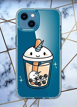 Прозрачный чехол на iphone 13 mini :: коктейль единорог (принт 96)