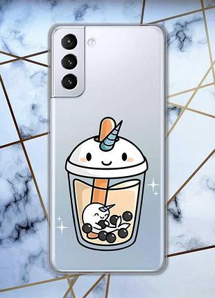 Прозрачный чехол для samsung galaxy s21 (g991)  дизайн коктейль единорог принт 96