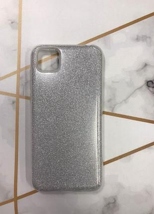 Силиконовый чехол с блестками на huawei y5p серебристый