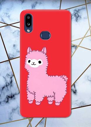Матовый красный чехол на samsung galaxy а10ѕ a107 дизайн лама розовая принт 100