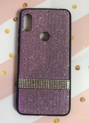 Силиконовый чехол с блестящей вставкой, украшен камнями, для  xiaomi redmi note 6 розовый
