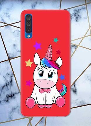 Матовый красный чехол на samsung galaxy а50 (2019) а505 дизайн единорог принт 102