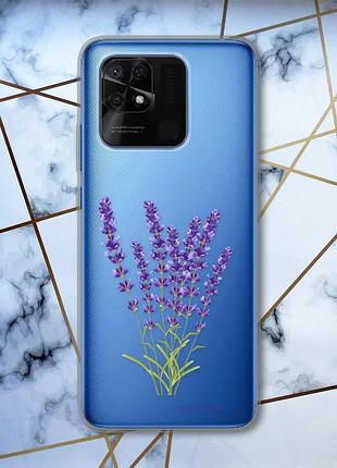 Прозрачный чехол на xiaomi redmi 10c рельефный дизайн лаванда принт 28