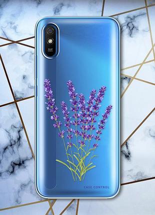 Прозрачный чехол для xiaomi redmi 9a рельефный дизайн лаванда принт 28