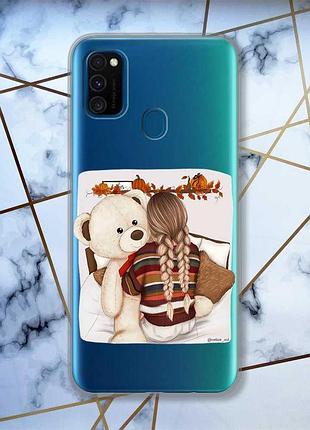 Прозрачный чехол на samsung galaxy m30s/м21  дизайн девочка с мишкой принт 117