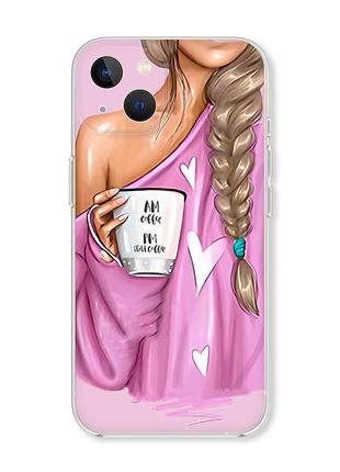 Чохол із захистом камери на iphone 14 plus дівчина з кавою принт 58