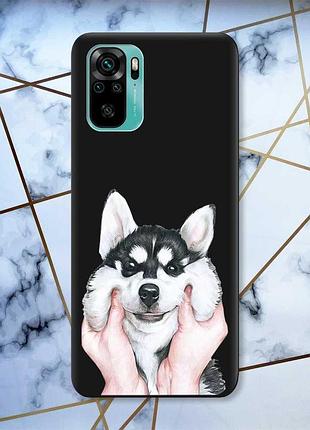 Матовый черный чехол на xiaomi redmi note 10 / note 10s мордочка принт 121