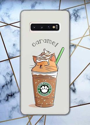 Прозрачный чехол на samsung galaxy s10 дизайн капучино котик принт 97