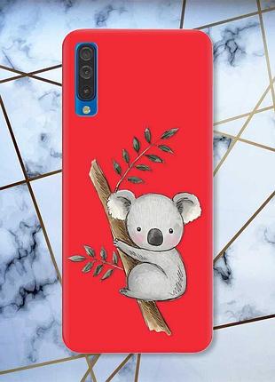 Матовый красный чехол на samsung galaxy а50 (2019) а505 коала принт 132