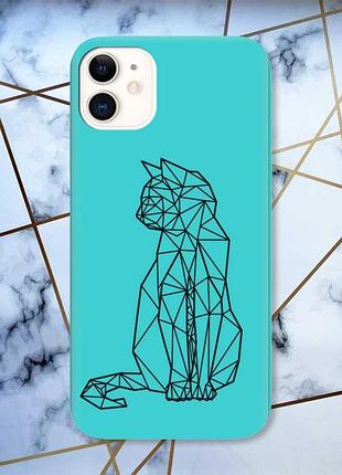 Матовый бирюзовый чехол на iphone 11 :: кошечка (принт 124)