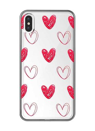 Прозорий чохол на iphone xs max сердечка червоні (принт 77)