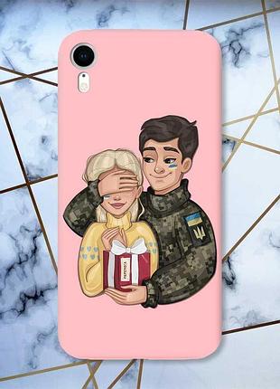 Матовый розовый чехол на iphone xr :: подарок победа (принт 178)