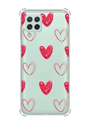Чехол с утолщёнными углами на samsung galaxy a22 5g / a22s 5g сердечка красные (принт 77)
