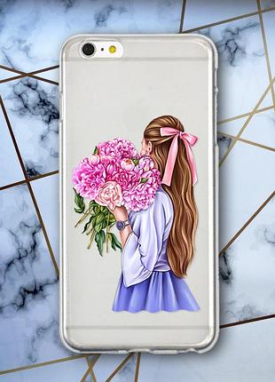 Прозорий чохол для iphone 6+/6 plus "дівчина з півоніями" принт 11