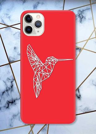 Матовый красный чехол на iphone 11 pro max :: колибри (принт 123)