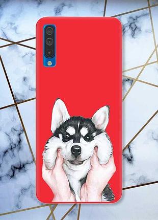 Матовый красный чехол на samsung galaxy а50 (2019) а505 мордочка принт 121