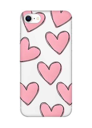 Прозорий чохол на iphone se 2020 сердечка рожеві (принт 78)