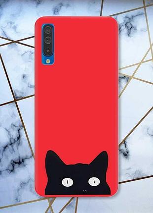Матовый красный чехол на samsung galaxy а50 (2019) а505 дизайн кошечка принт 119