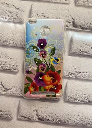 Силиконовый чехол с камнями для xiaomi redmi 3s анютины глазки