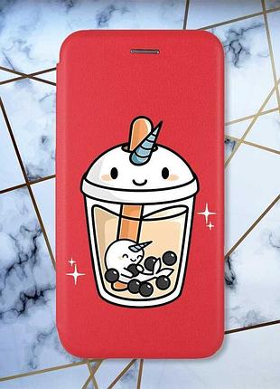 Чехол-книжка с рисунком для samsung galaxy a72 (a725) красный; коктейль единорог (принт 96)