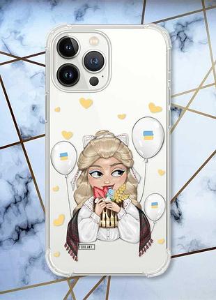 Чохол із потовщеними кутами на iphone 14 pro патріотичний дизайн українка з солодощами (принт 175)