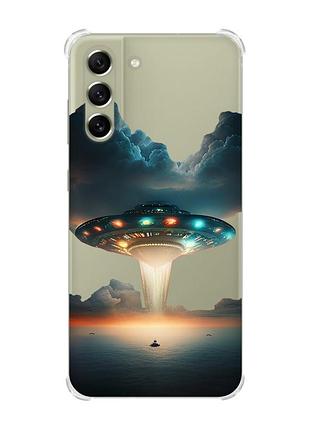 Чехол с утолщёнными углами для samsung s21 fe тарелка ufo (принт 241)